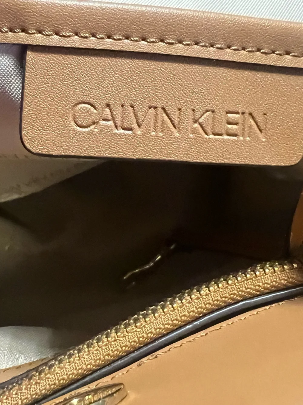 Calvin Klein Chestnut Brown Structured Satchel with Gold Hardware - Picture 6 of 9